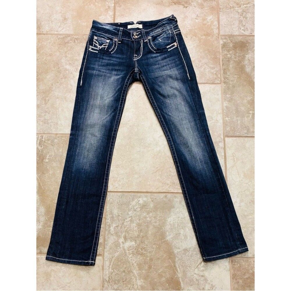 Vigoss Low Rise Straight Leg Jeans 28x32 Dark Blue Wash Stretch Y2K Women’s EUC - Picture 4 of 13